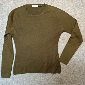 Barry Bricken Silk Knit Sweater XS Olive Green 100% Silk Crewneck